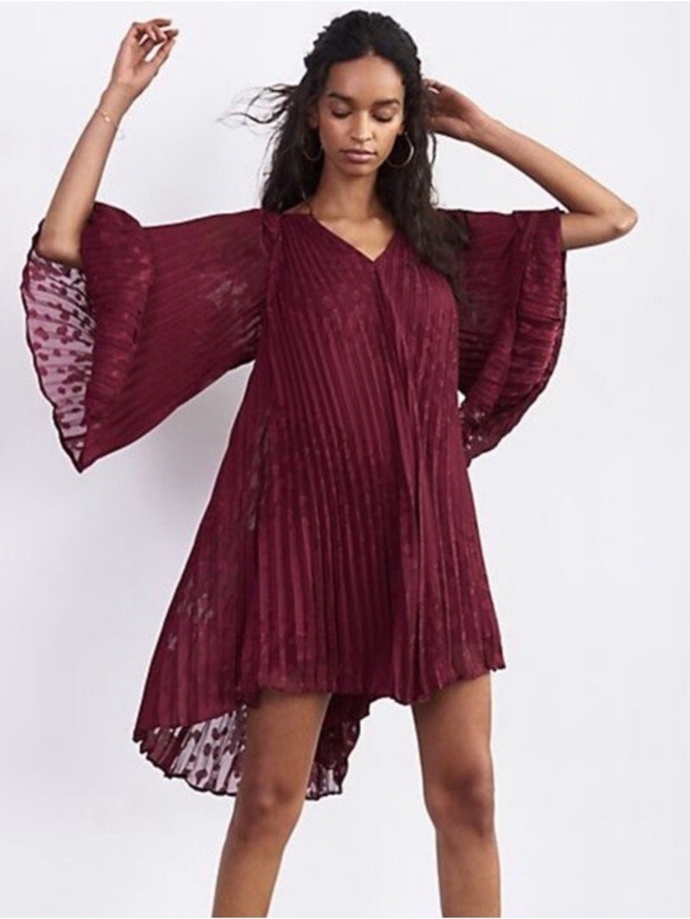 Anthropologie Wine Red Pleated Dress